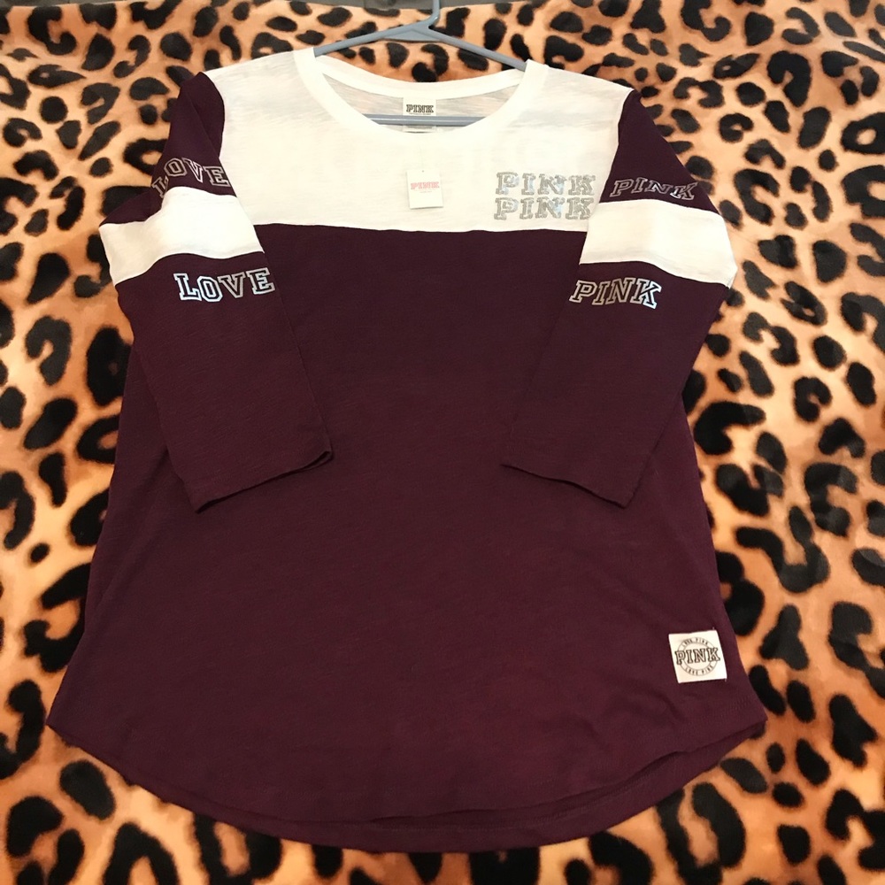 💞NWT! VS PINK Bling Football Tee Black Orchid💞